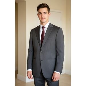 Lauren Ralph Lauren Jacket Men 46R Black Wool Striped Utility Press Low Moisture